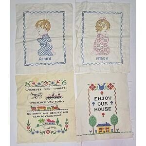 Vintage 1940'S Hand Embroidered Lot of 4 Children Prayer Cloths and Home U295